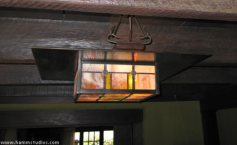 Entry lantern in the Mary Darling House, by Greene and Greeene, Claremont, Calif.: Hamm Glass Studios